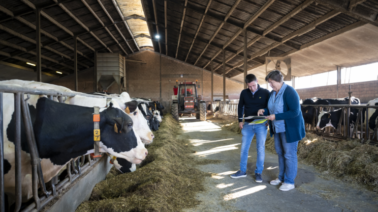 Kathleen Storme geeft advies aan melkveehouder
