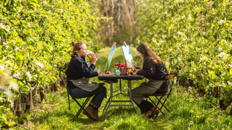 Mensen drinken bier schilderij landbouw