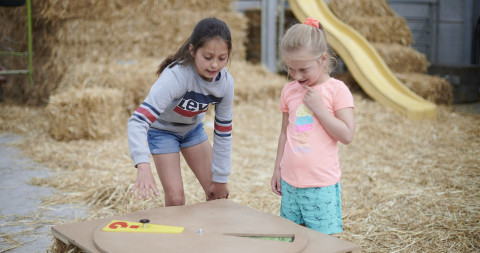 Kinderen spelen een spel op de boerderij