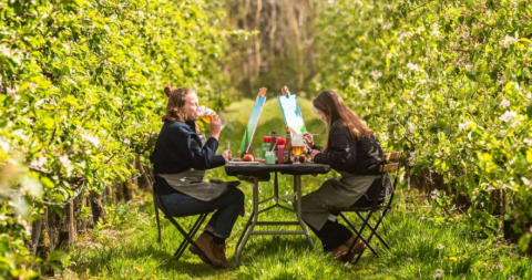 Mensen drinken bier schilderij landbouw