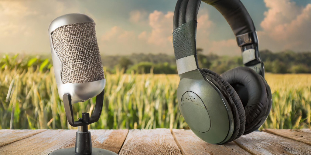luisteren podcast in landbouwachtergrond
