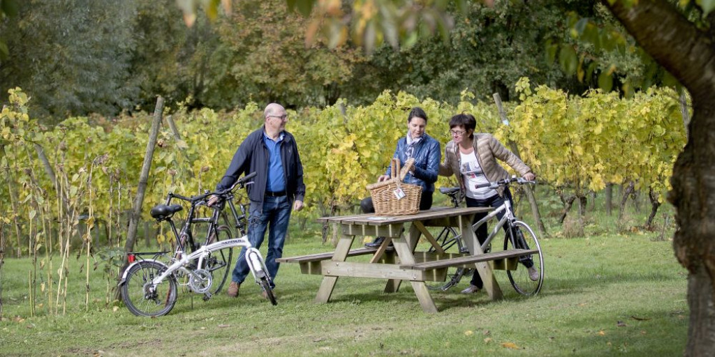 Fietsers die stoppen voor een picknick