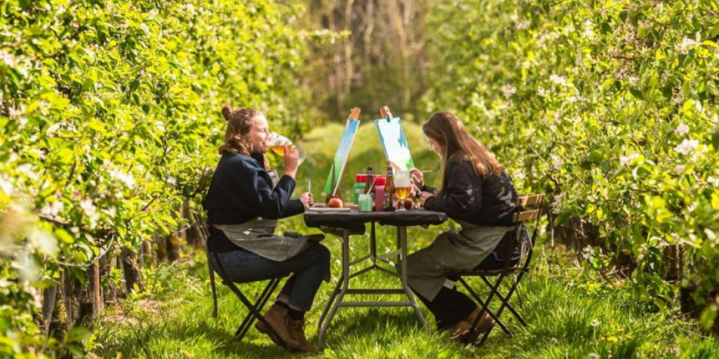 Mensen drinken bier schilderij landbouw