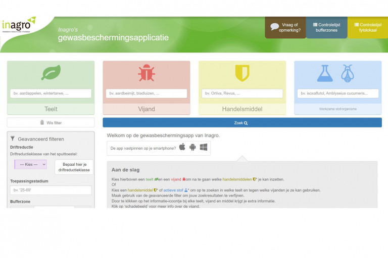 Gewasbeschermingsapp startscherm