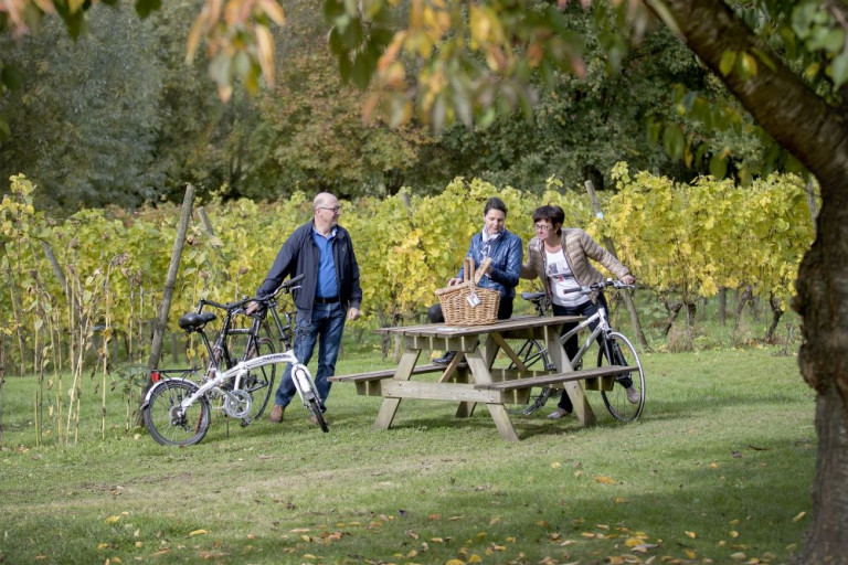 Fietsers die stoppen voor een picknick