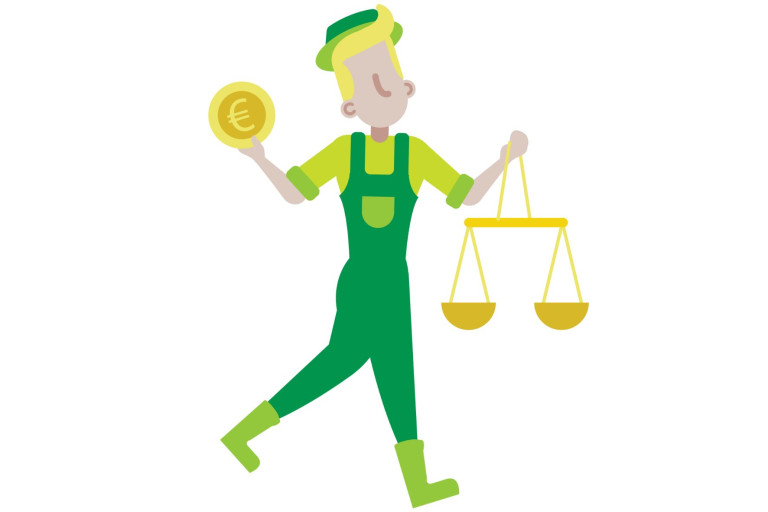 Ventje met cent en weegschaal in hand