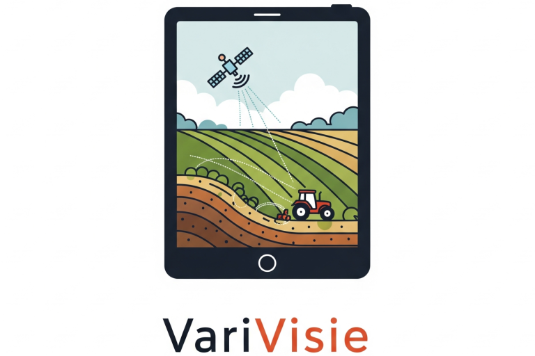Logo VariVisie project met tablet drone tractor veld