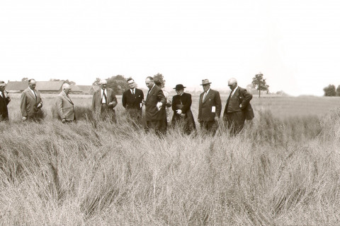 Historische foto proefveldbezoek