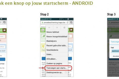 Stappenplan om de app aan het startscherm toe te voegen