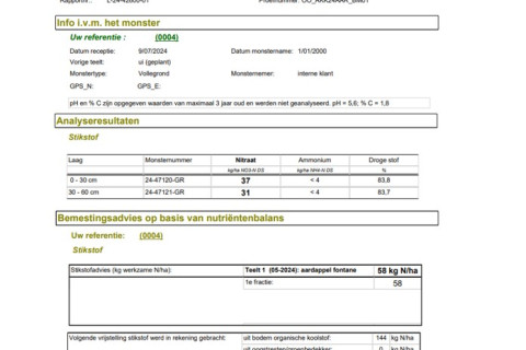 Laboresultaat Inagro advies aardappelen