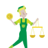 Ventje met weegschaal en cent in de hand