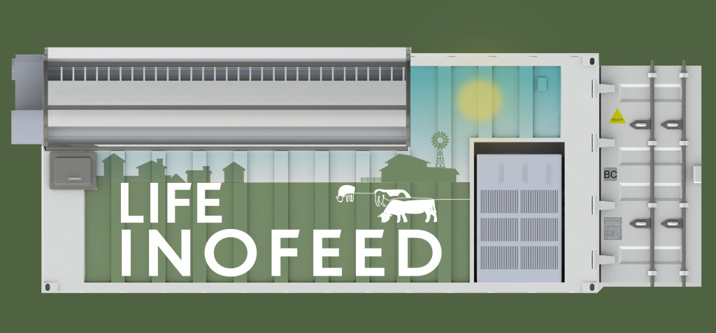 tekening van container met dieren op en machines