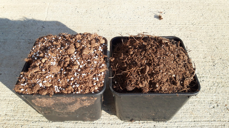 vers (links) en hergebruikt (rechts)
